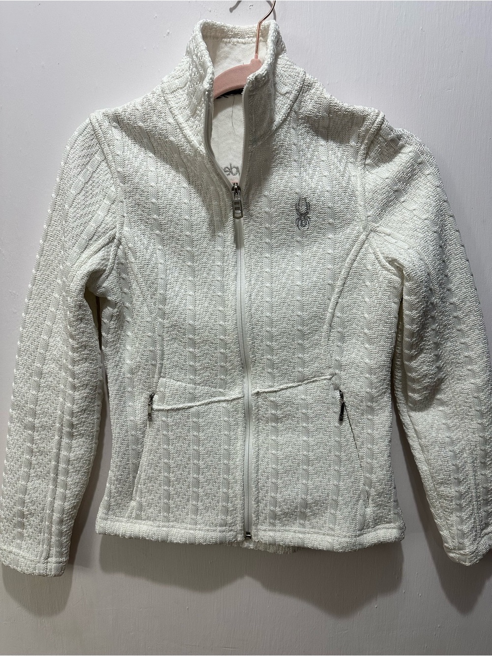 Spyder White Textured Full-Zip Teddy Jacket